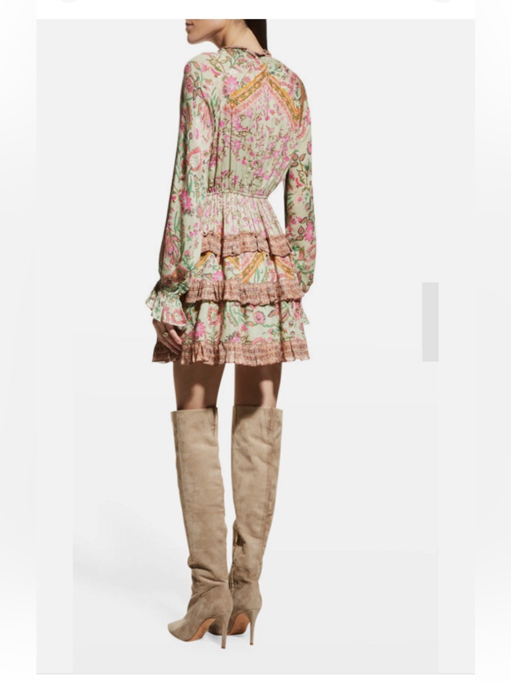 HEMANT & NANDITA NWT Nora Mini Dress in Sage and Pink Floral - Picture 4 of 7